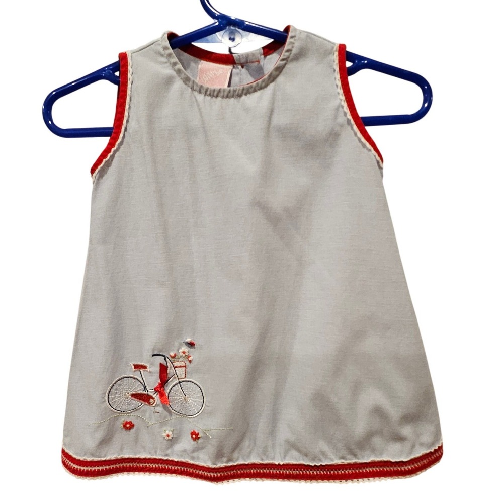 Will'beth Baby Dress‎ 6 Months Red Trim Bicycle Embroidery